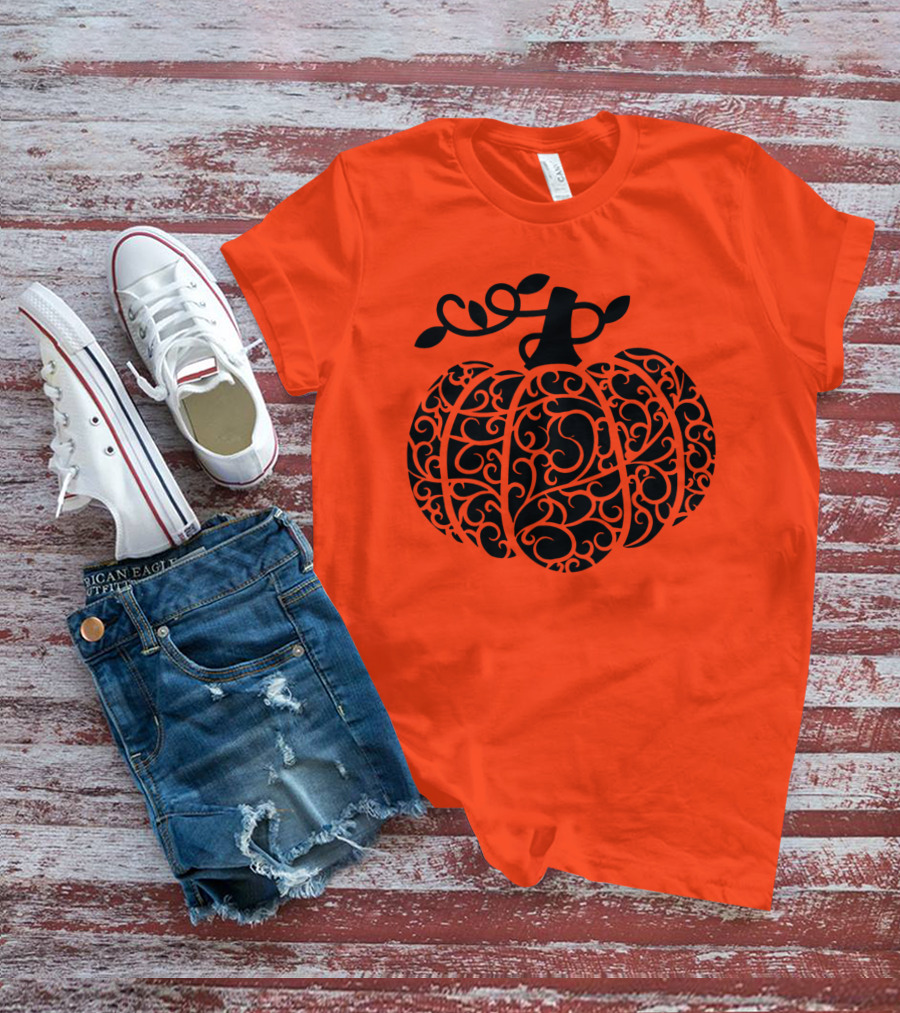 Fall Pumpkin Swirly Pumpkin Women Cute Fall T-Shirt
