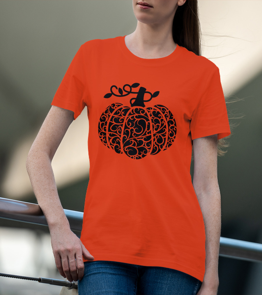Fall Pumpkin Swirly Pumpkin Women Cute Fall T-Shirt