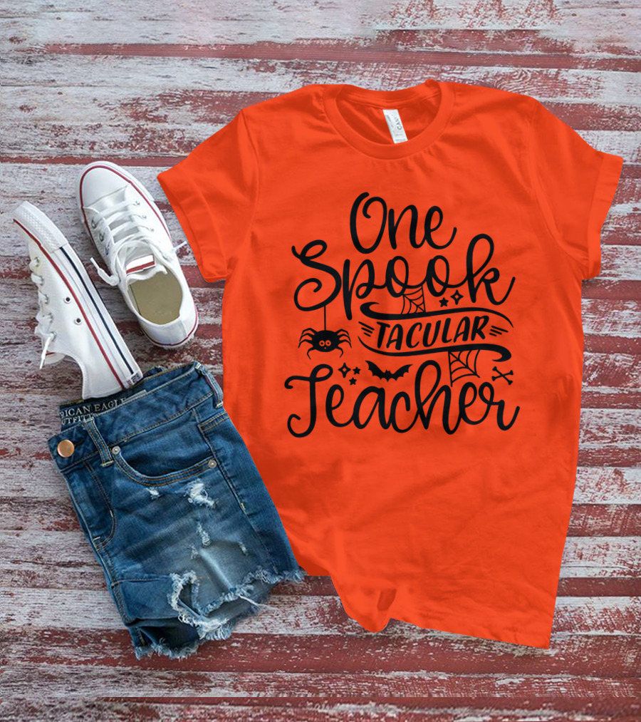 One Spooktacular Teacher Halloween Spider And Bat T-Shirt