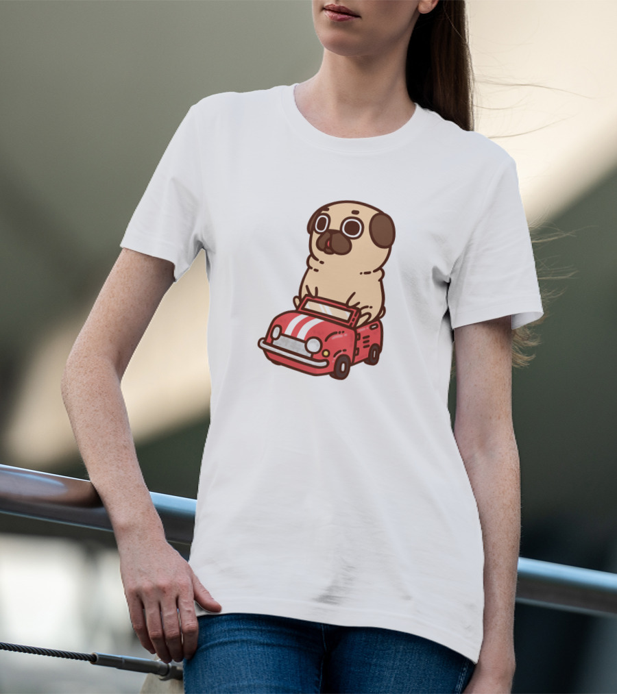 Cute Funny Puglie Beep Beep Driving A Car T-Shirt