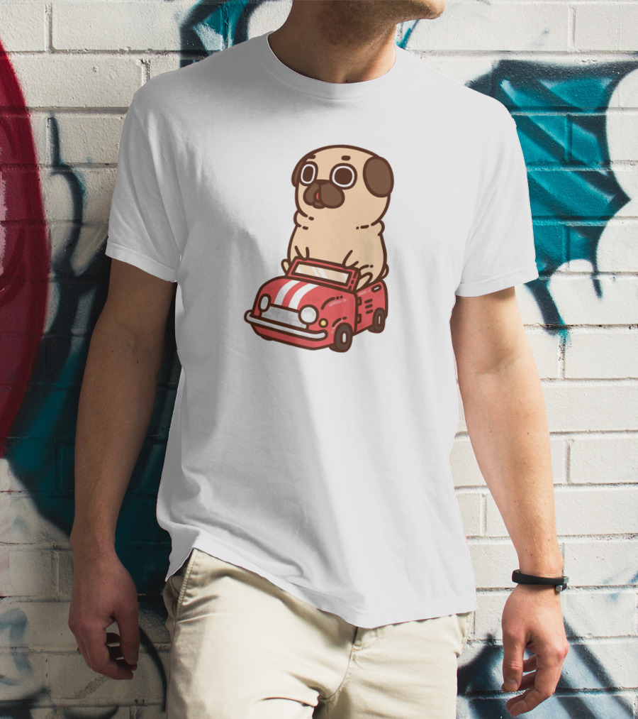 Cute Funny Puglie Beep Beep Driving A Car T-Shirt