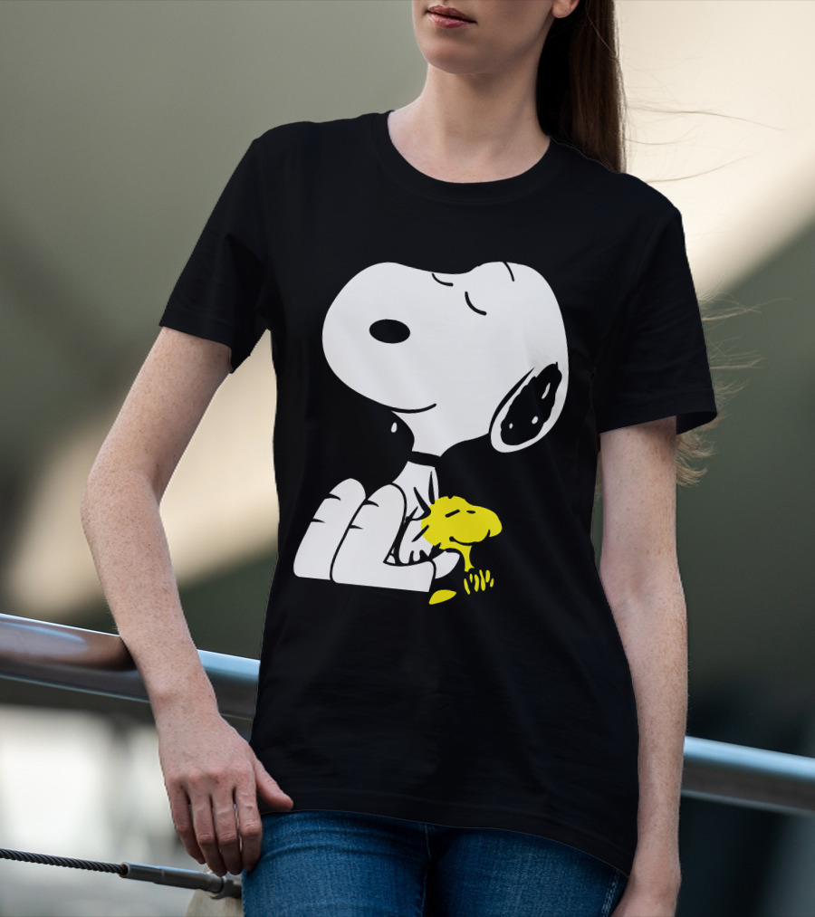 Snoopy Sleep In Peace With Woodstock Sleeping In Black And White Peanuts Comic T-Shirt