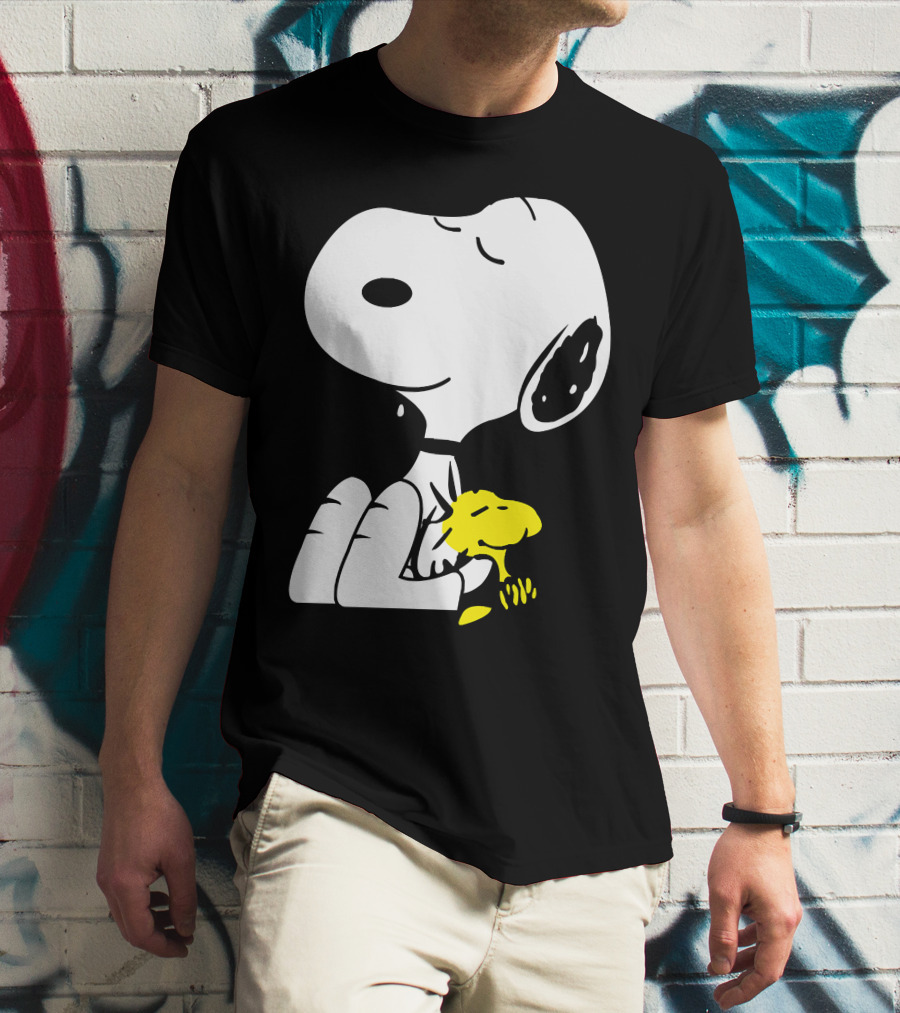 Snoopy Sleep In Peace With Woodstock Sleeping In Black And White Peanuts Comic T-Shirt