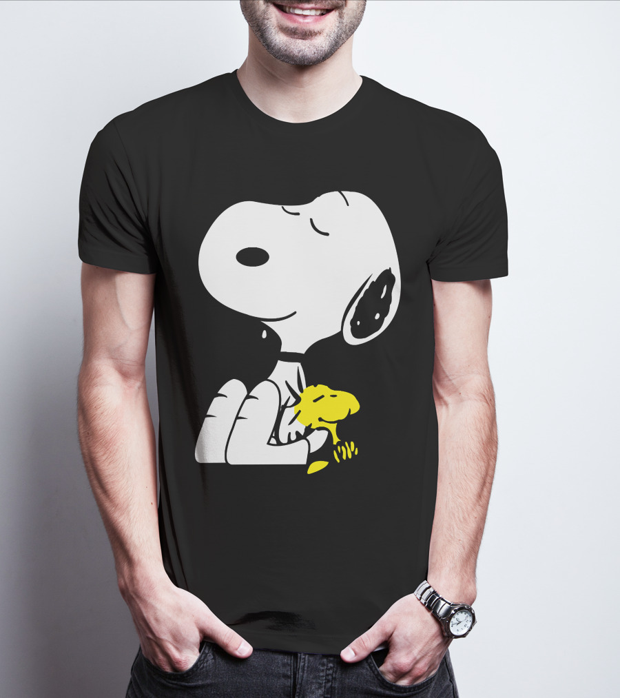 Snoopy Sleep In Peace With Woodstock Sleeping In Black And White Peanuts Comic T-Shirt