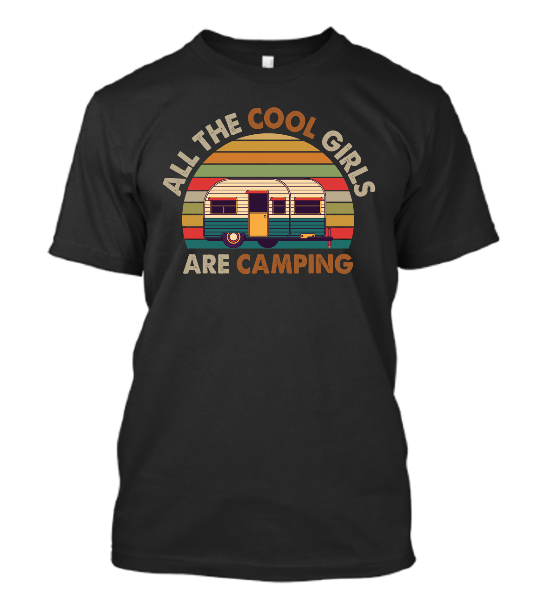 Retro Camper Design With All The Cool Girls Are Camping Vintage Stripe T-Shirt