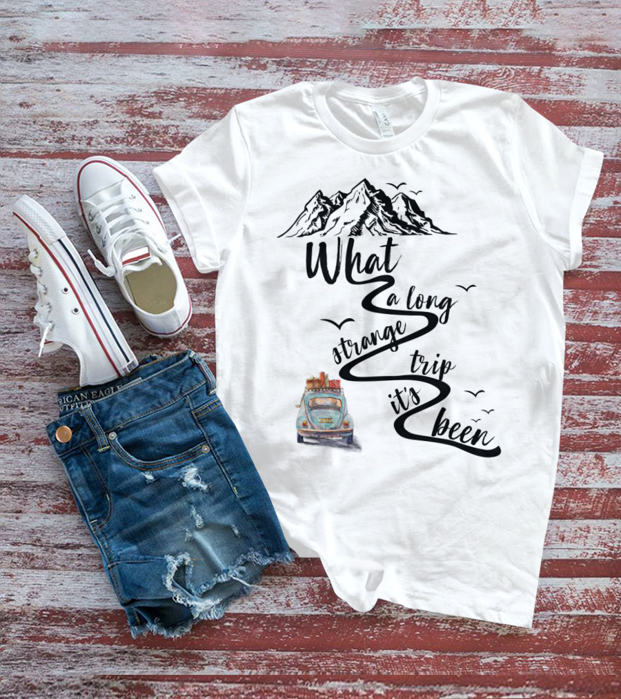 What A Long Strange Trip It's Been Grateful Dead Fans Vintage Car And Mountain Adventure T-Shirt