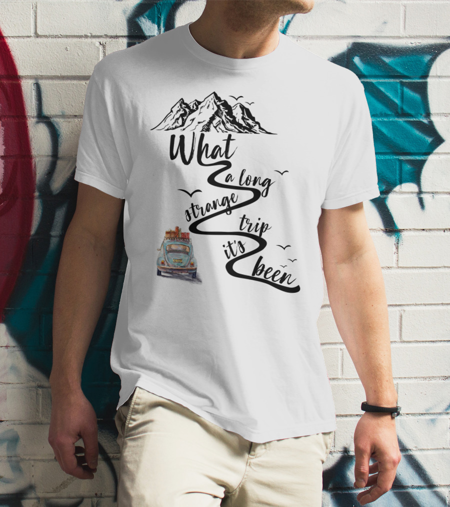 What A Long Strange Trip It's Been Grateful Dead Fans Vintage Car And Mountain Adventure T-Shirt