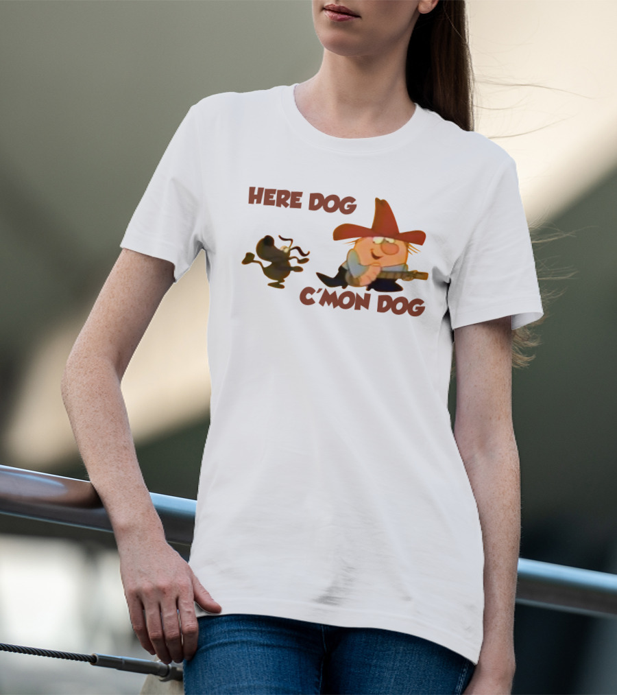 Here Dog C'mon Dog Cartoon Character With Cowboy Hat And Guitar T-Shirt