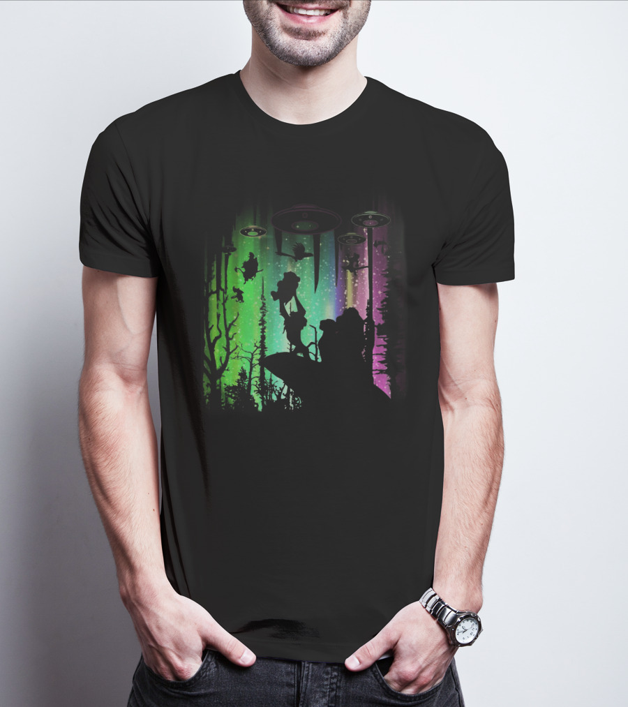 The Lion King Silhouette With UFOs And Aurora In Storm Area Scene T-Shirt
