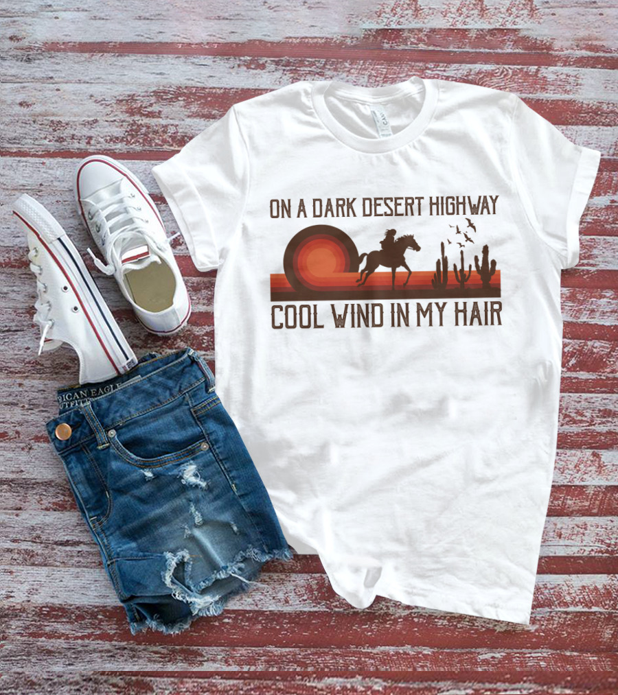 Dark Desert Highway Horse Rider Silhouette Sunset Cool Wind In My Hair T-Shirt