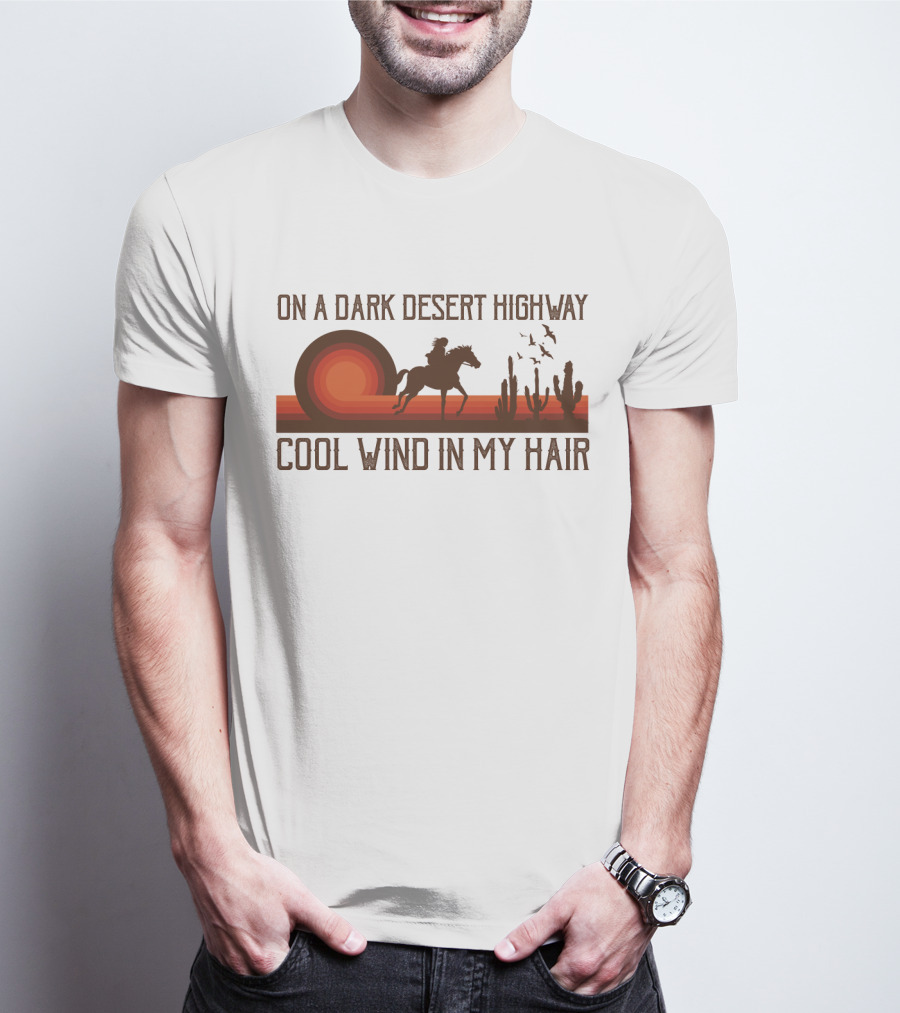 Dark Desert Highway Horse Rider Silhouette Sunset Cool Wind In My Hair T-Shirt