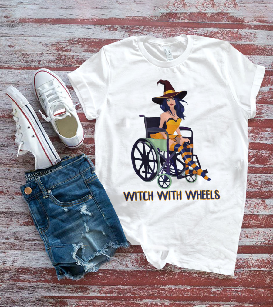 Witch With Wheels Halloween Funny Girls Women Disability Costume T-Shirt