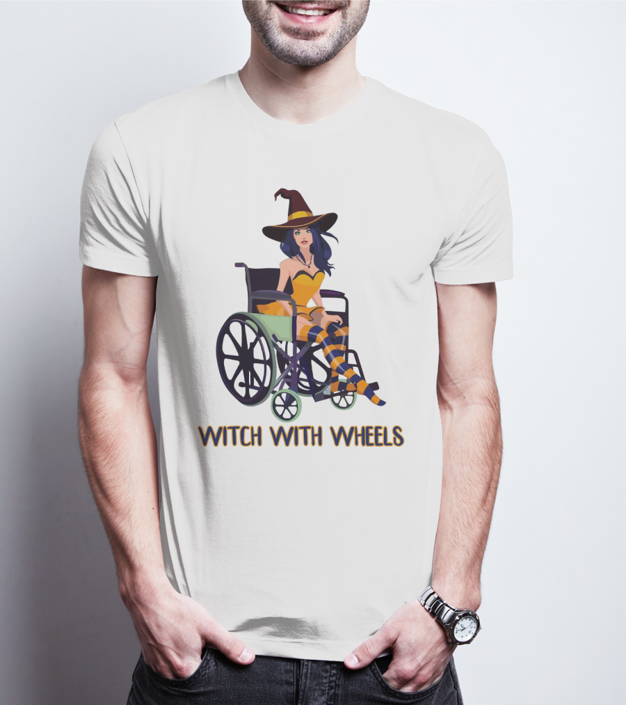 Witch With Wheels Halloween Funny Girls Women Disability Costume T-Shirt