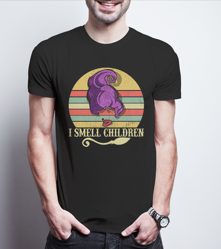 I Smell Children Vintage Sunset Mary Sanderson Hocus Pocus Witch Hat Retro Stripes T-Shirt