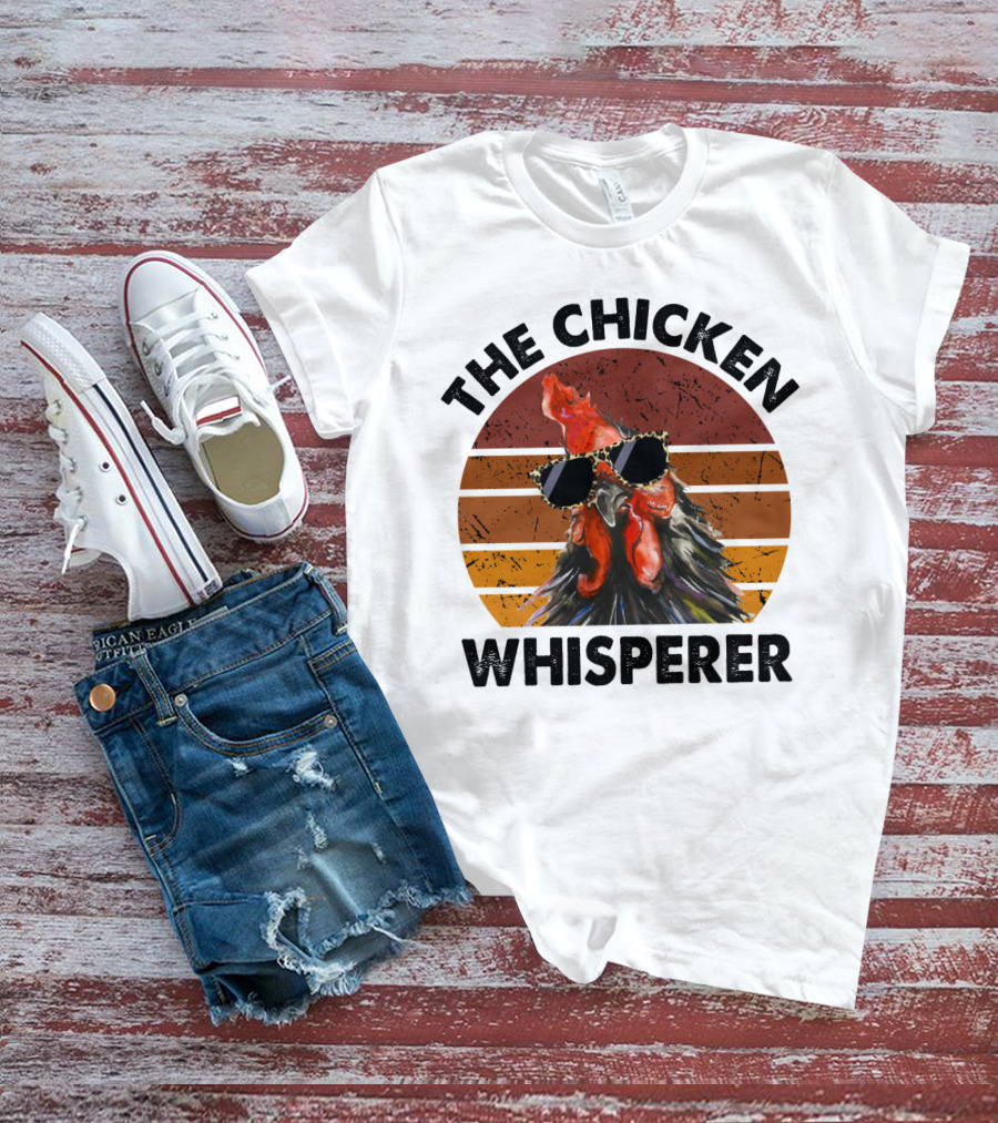 The Chicken Whisperer Retro Sunglasses Vintage Sunset Chicken T-Shirt