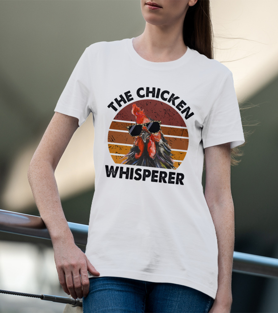 The Chicken Whisperer Retro Sunglasses Vintage Sunset Chicken T-Shirt