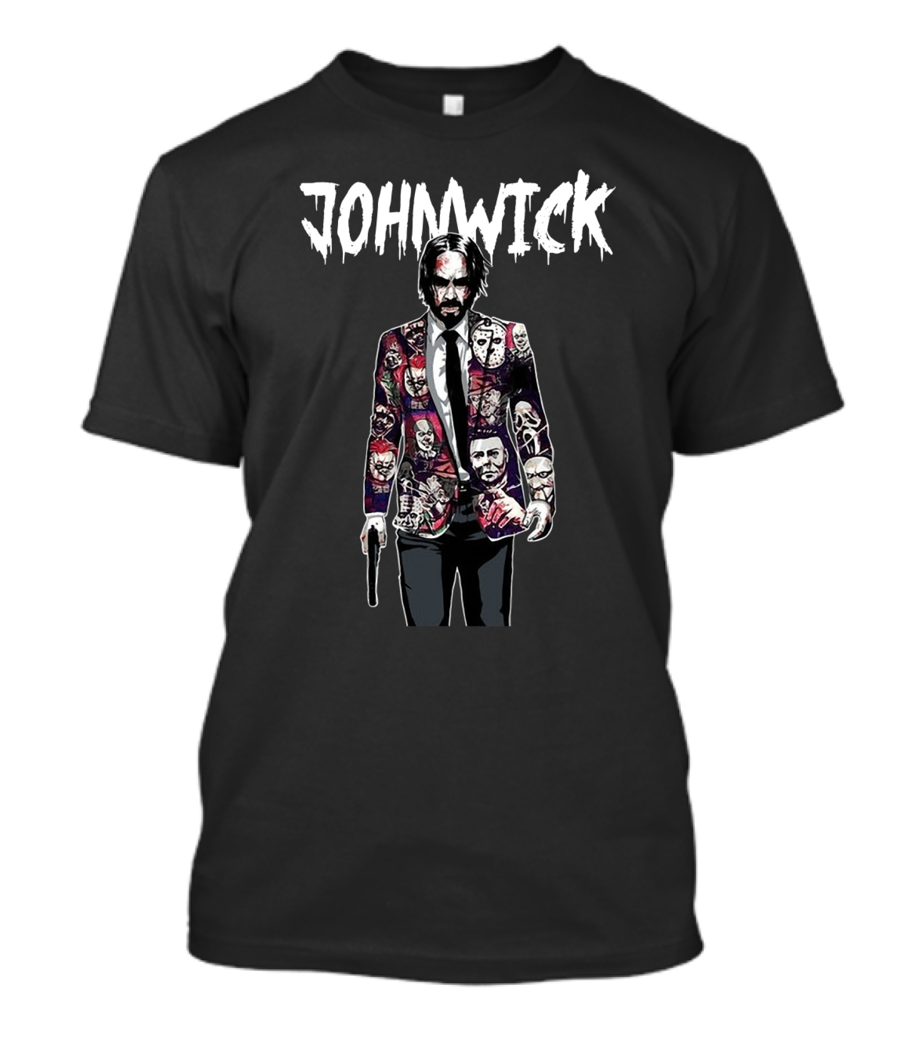 John Wick Horror Halloween Suit With Iconic Character Faces T-Shirt