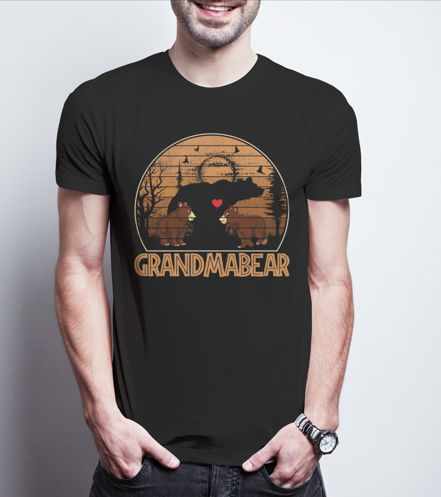 Grandma Bear Vintage Sunset Heart Silhouette Scene T-Shirt