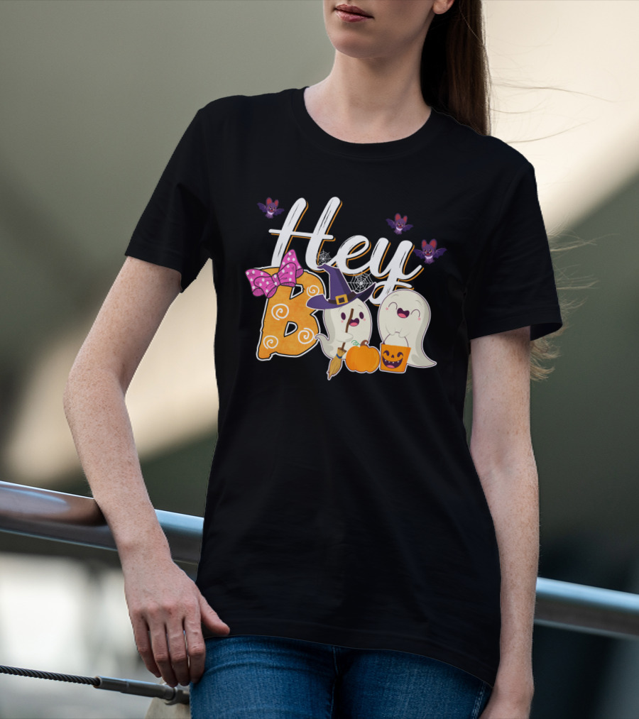 Hey Boo Ghosts With Pumpkins And Bats Simply Southern Halloween Collection T-Shirt