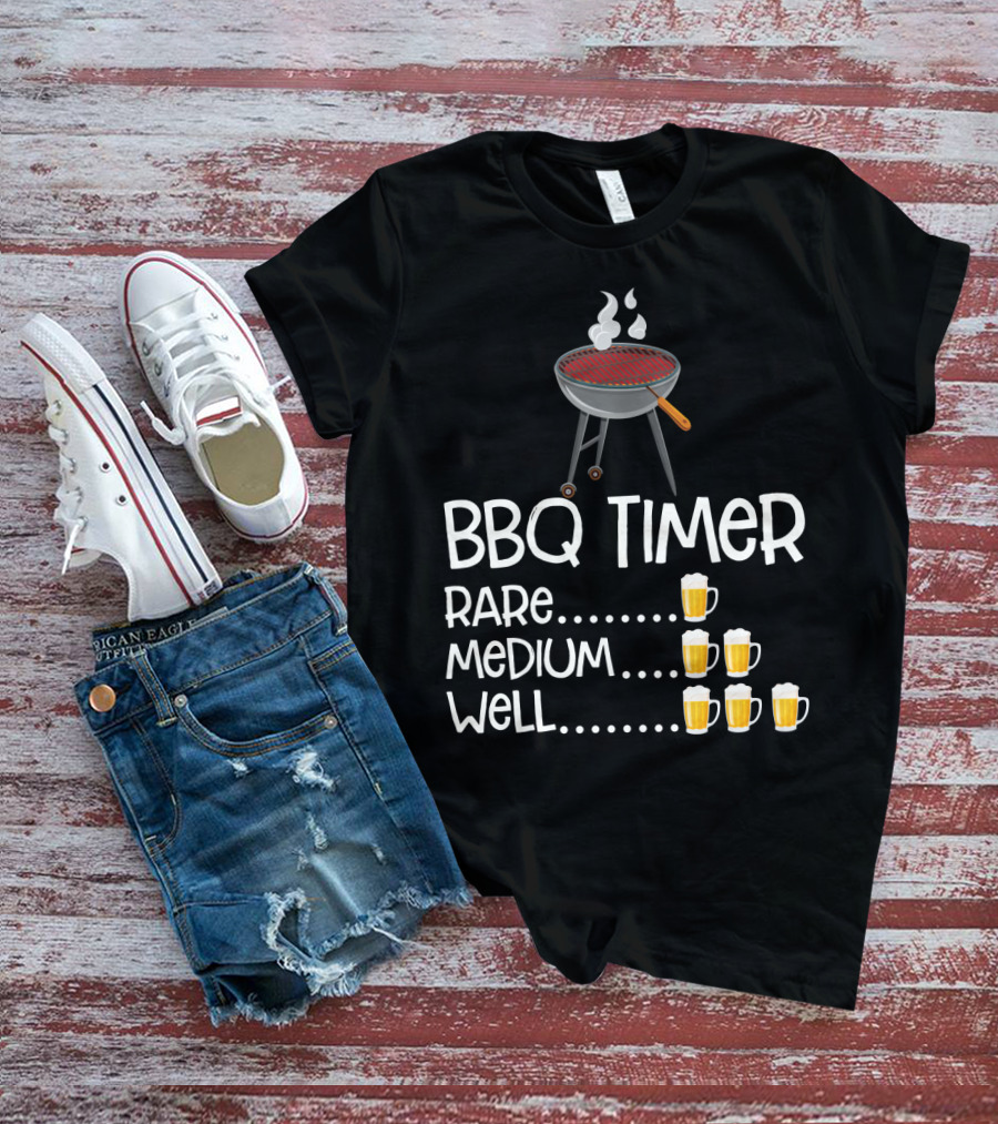 BBQ Timer Rare Medium Well Beer Mug Levels Grill T-Shirt