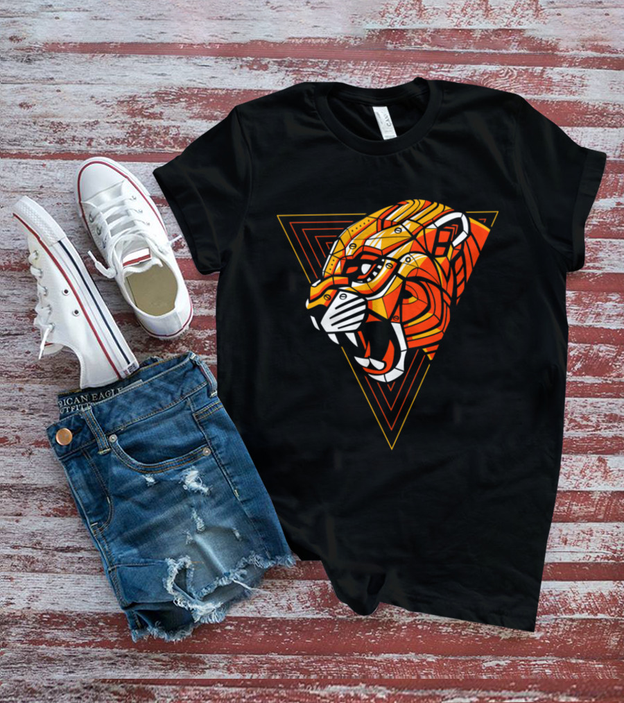 Leopard Punk Machine Geometric Triangle Roaring Face T-Shirt