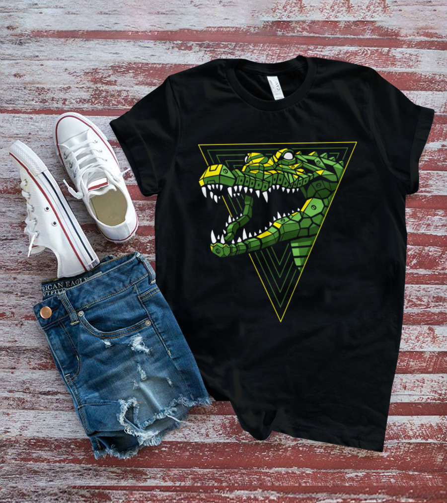 Cybernetic Reptile In Geometric Triangle T-Shirt