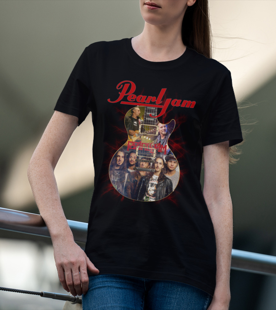 Pearljam Band Members Inside Guitar Image T-Shirt