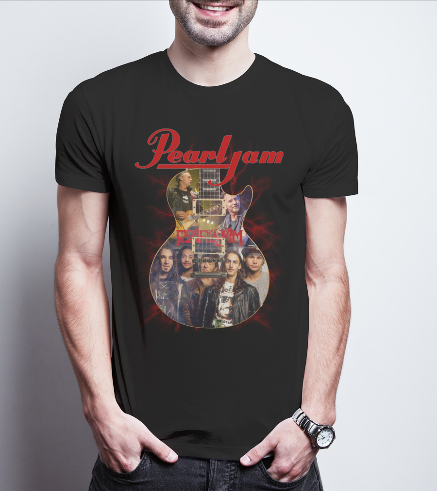 Pearljam Band Members Inside Guitar Image T-Shirt
