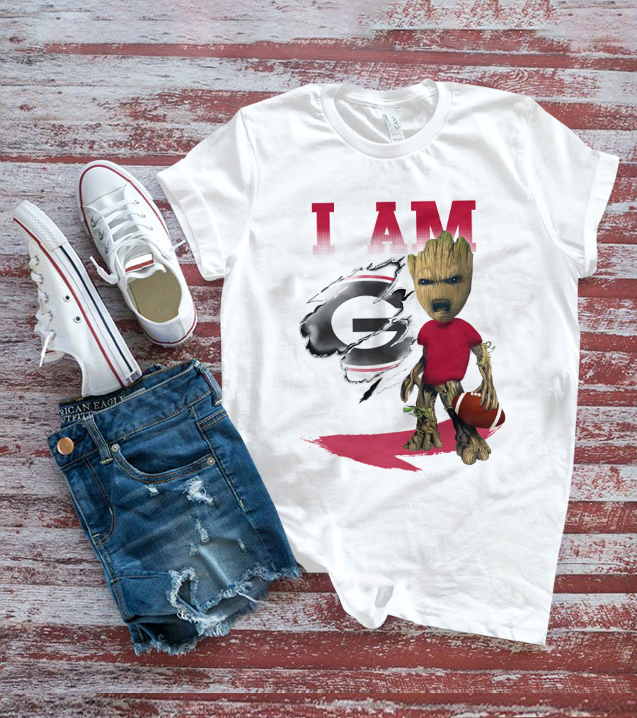 I AM Georgia Bulldogs Groot Holding Football T-Shirt