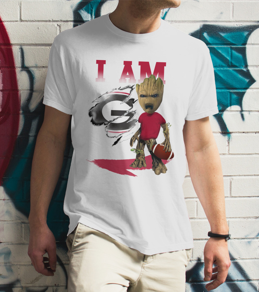 I AM Georgia Bulldogs Groot Holding Football T-Shirt