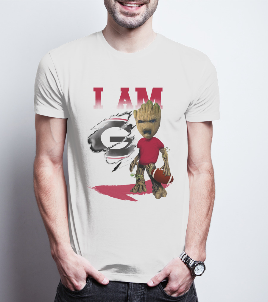 I AM Georgia Bulldogs Groot Holding Football T-Shirt