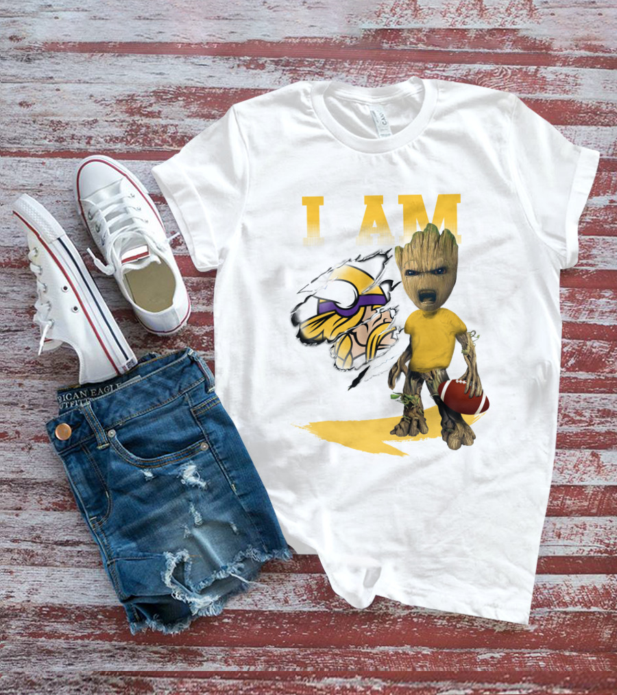 I AM Minnesota Vikings Baby Groot Football T-Shirt