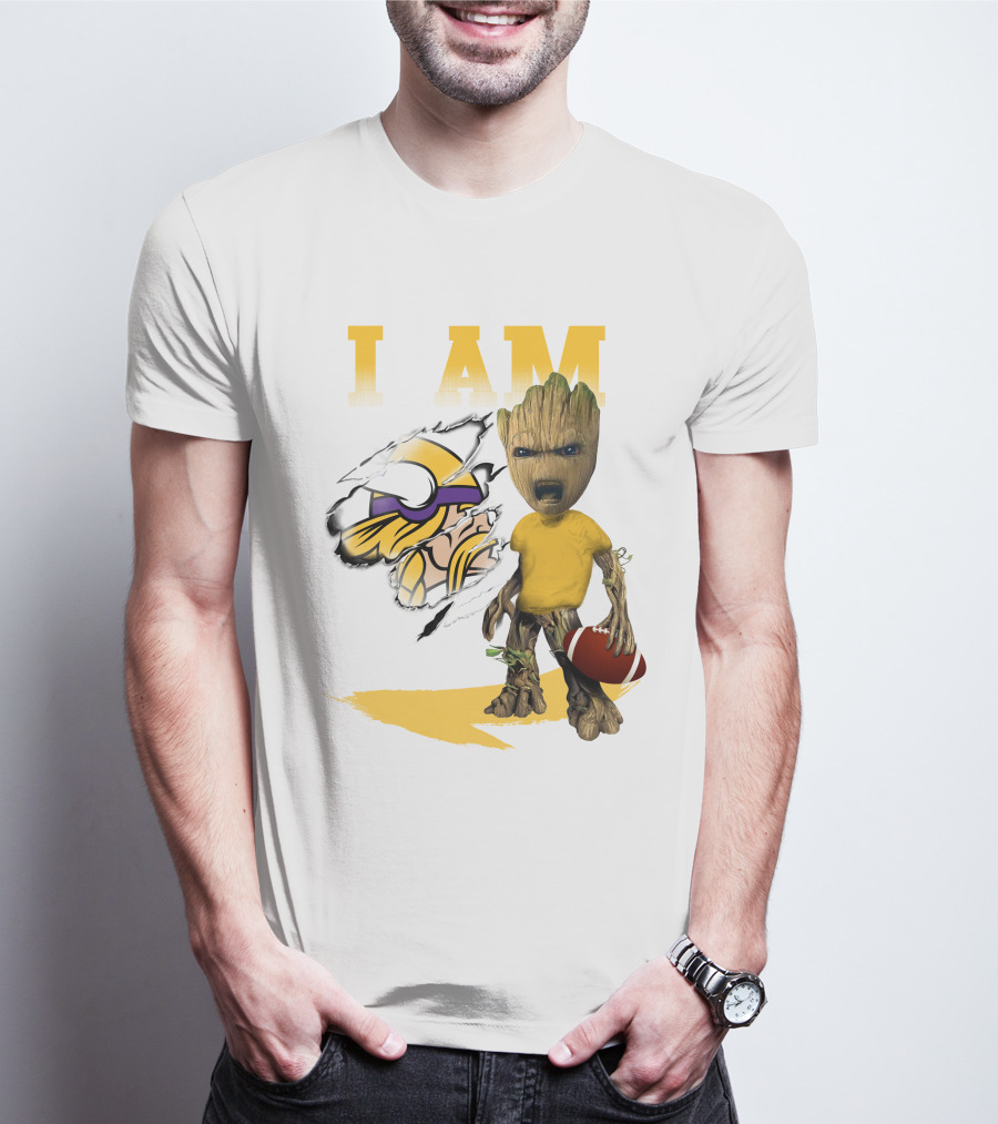 I AM Minnesota Vikings Baby Groot Football T-Shirt