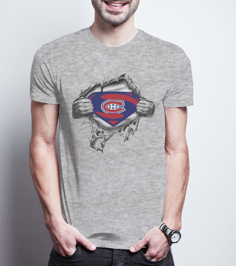 Montreal Canadiens Superman Logo Rip Effect T-Shirt
