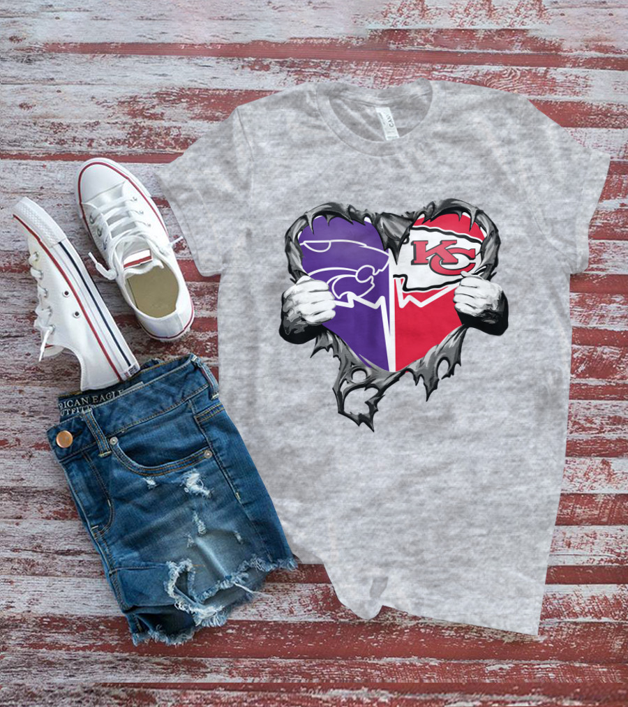Kansas City Chiefs And Kansas State Wildcats Heart T-Shirt