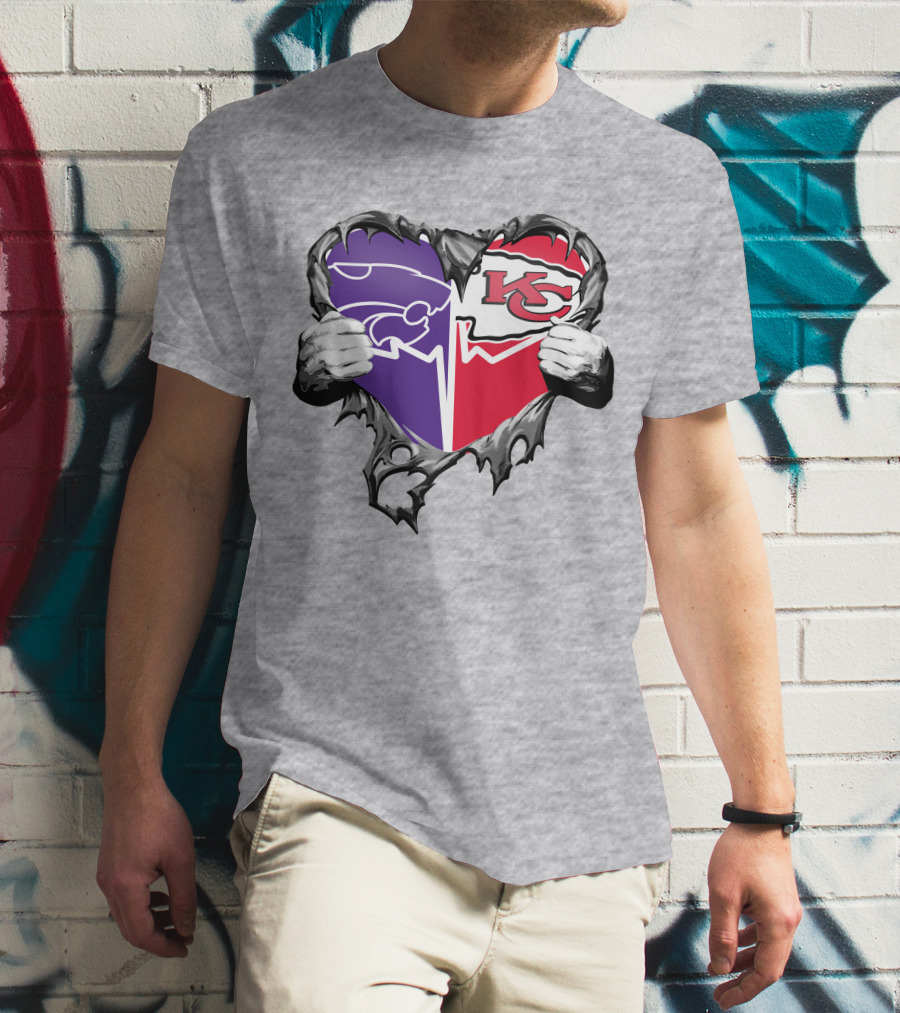 Kansas City Chiefs And Kansas State Wildcats Heart T-Shirt
