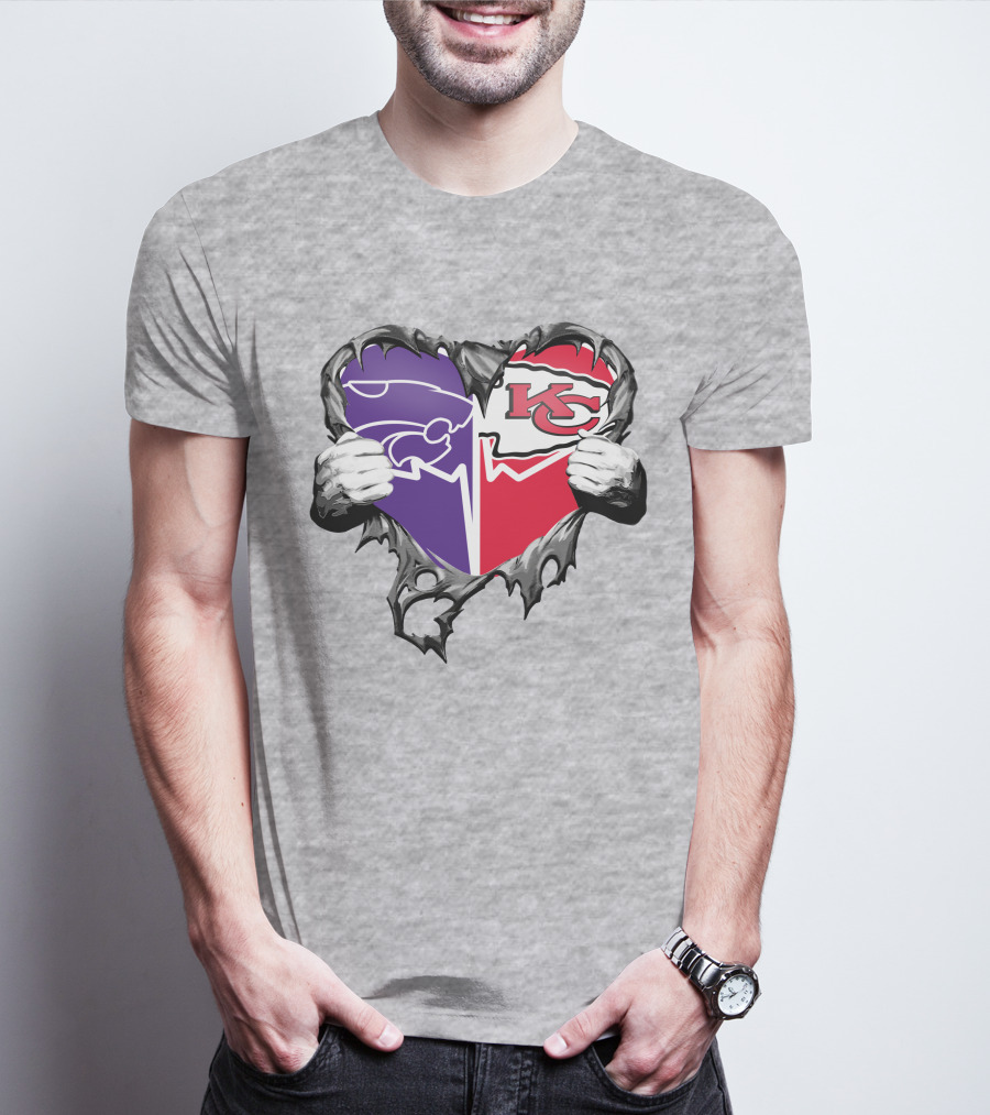Kansas City Chiefs And Kansas State Wildcats Heart T-Shirt
