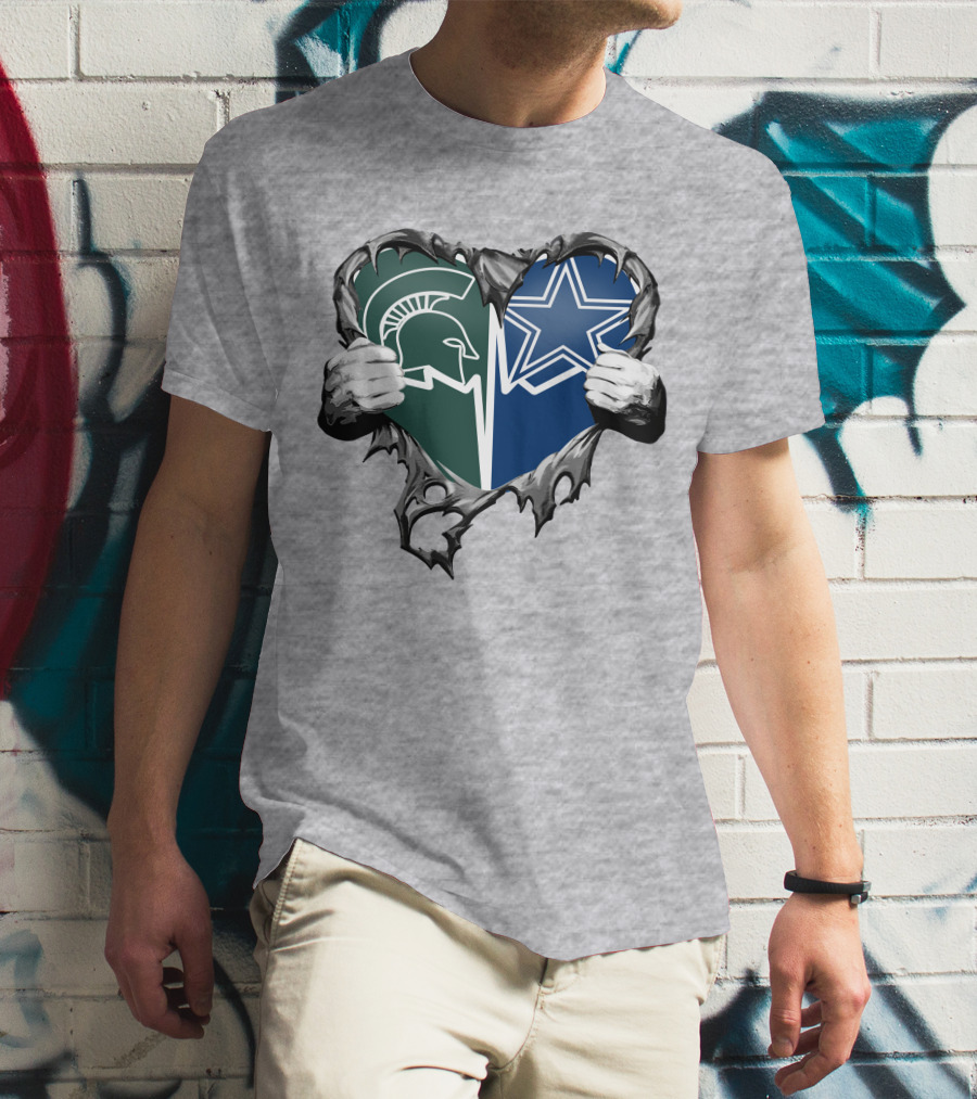 Cowboys And Michigan State Heart Logo Fusion T-Shirt