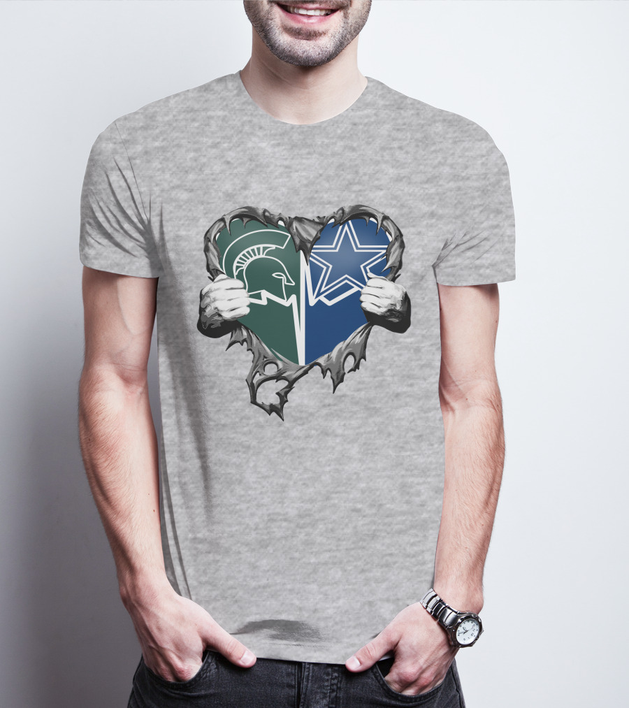 Cowboys And Michigan State Heart Logo Fusion T-Shirt