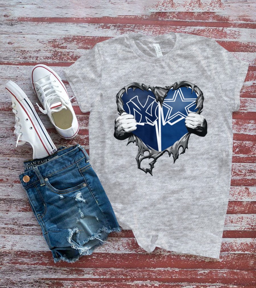 Cowboys And Yankees Heart Emblem With Hands Holding T-Shirt