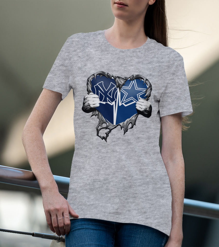 Cowboys And Yankees Heart Emblem With Hands Holding T-Shirt
