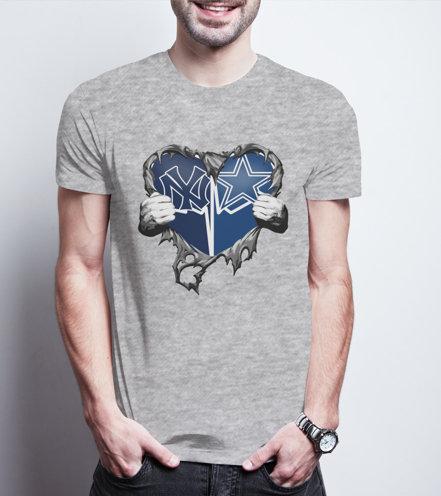 Cowboys And Yankees Heart Emblem With Hands Holding T-Shirt