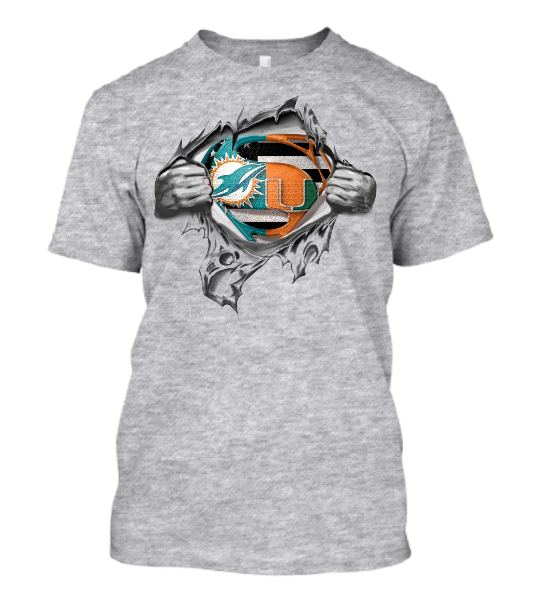 Miami Dolphins Hurricanes Superman Logo Tear Open T-Shirt