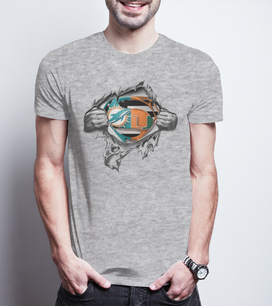 Miami Dolphins Hurricanes Superman Logo Tear Open T-Shirt