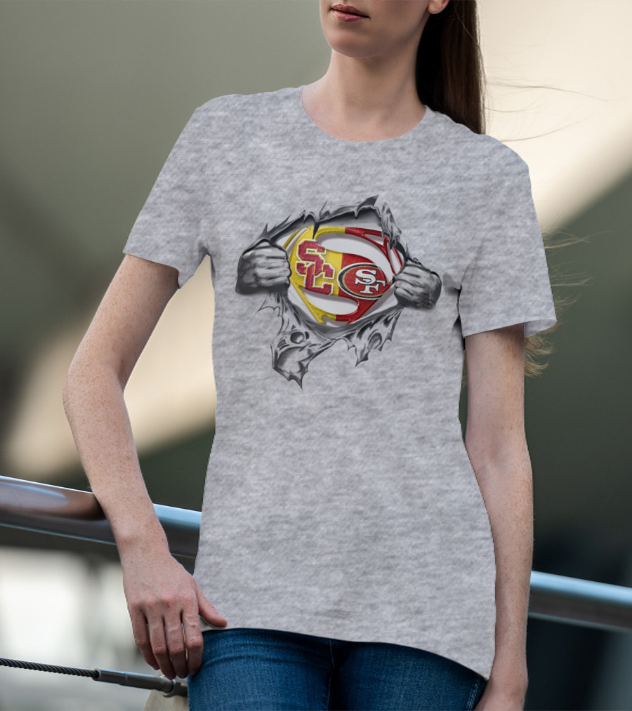 49ers Trojans Superman Logo Fusion T-Shirt