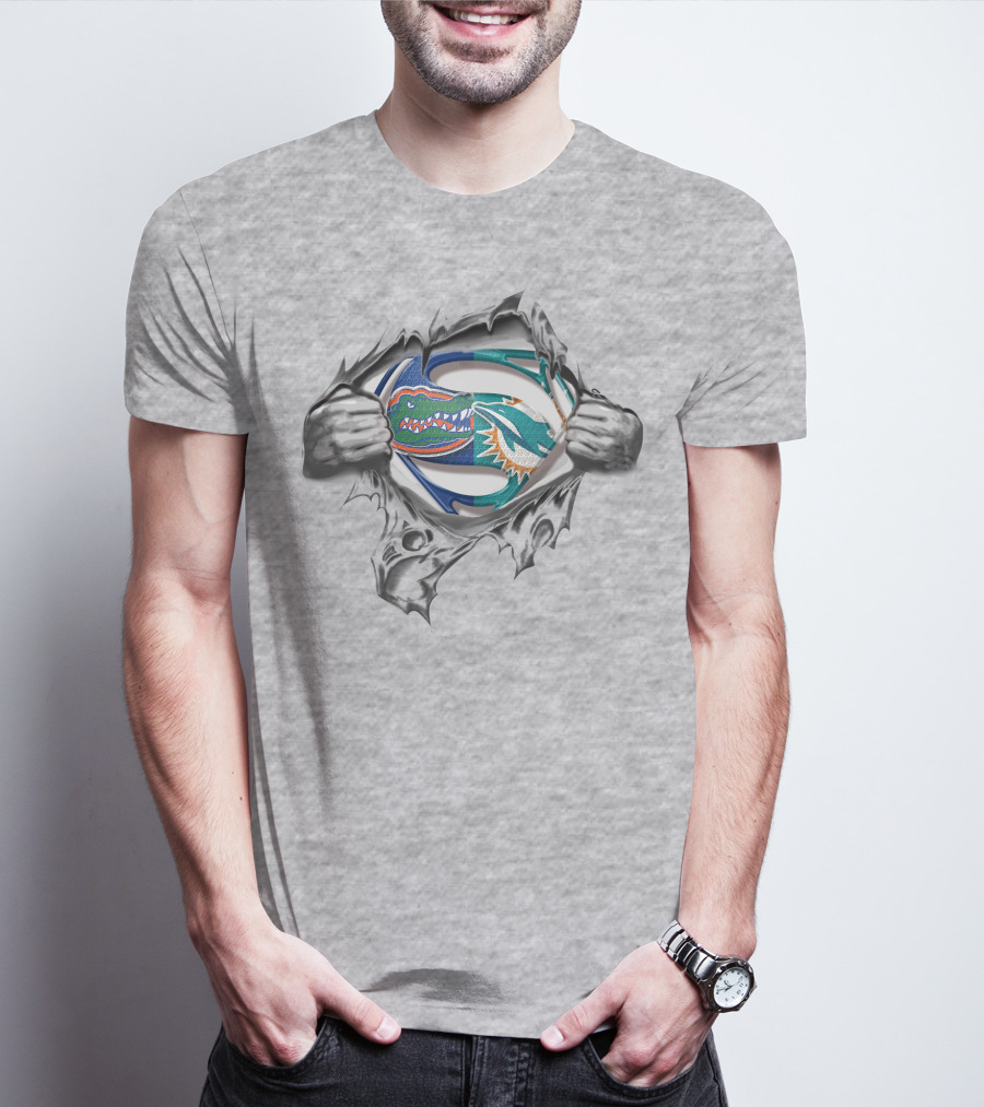 Dolphins Gators Superman Logo Crossover T-Shirt