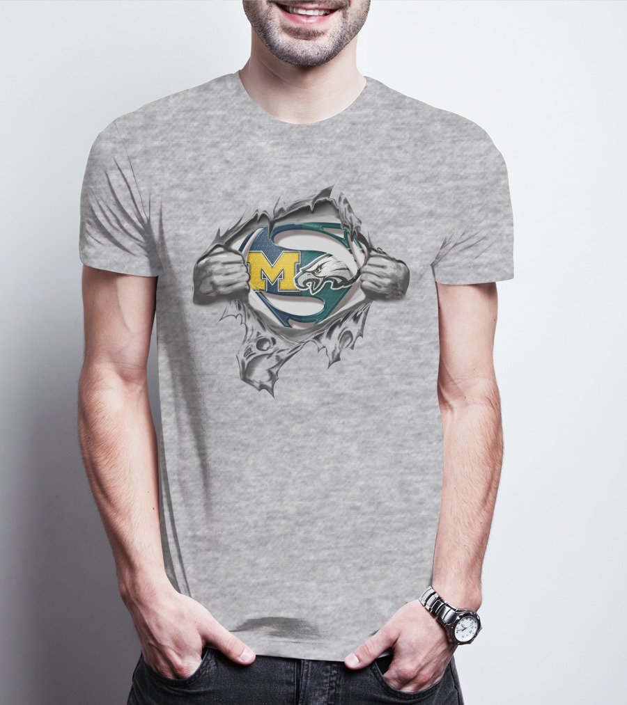 Eagles Wolverines Super Man Logo Mashup With Iconic Symbols T-Shirt