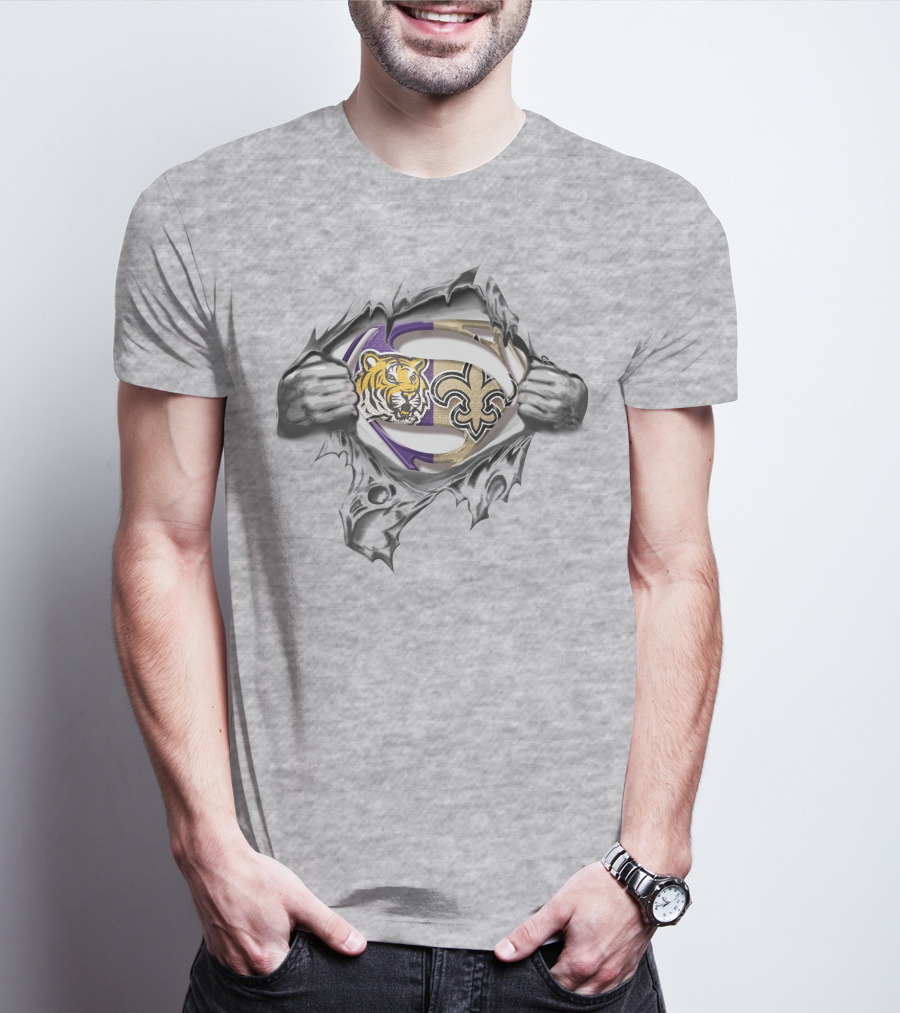 LSU Tigers New Orleans Saints Super Man T-Shirt