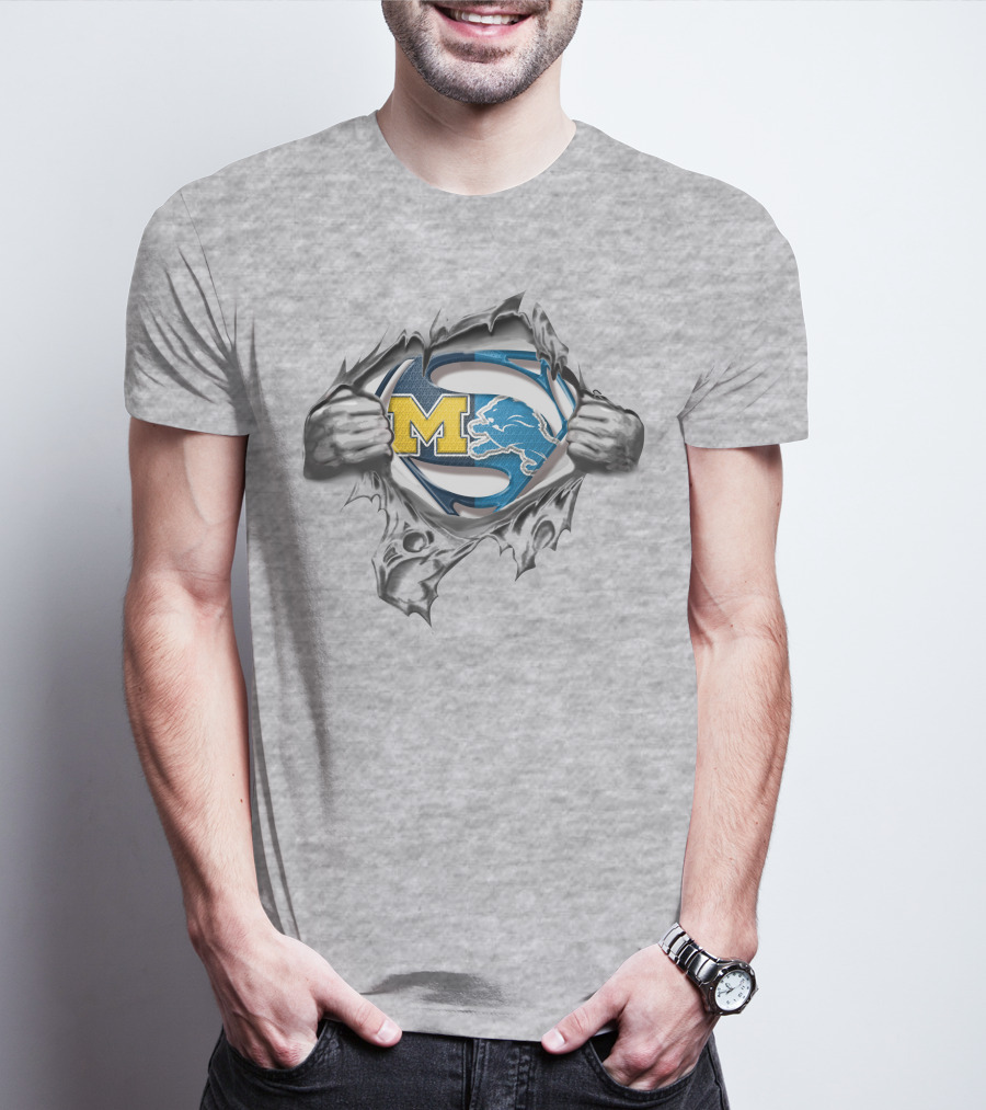 Wolverines Lions Superman Logo Crossover T-Shirt