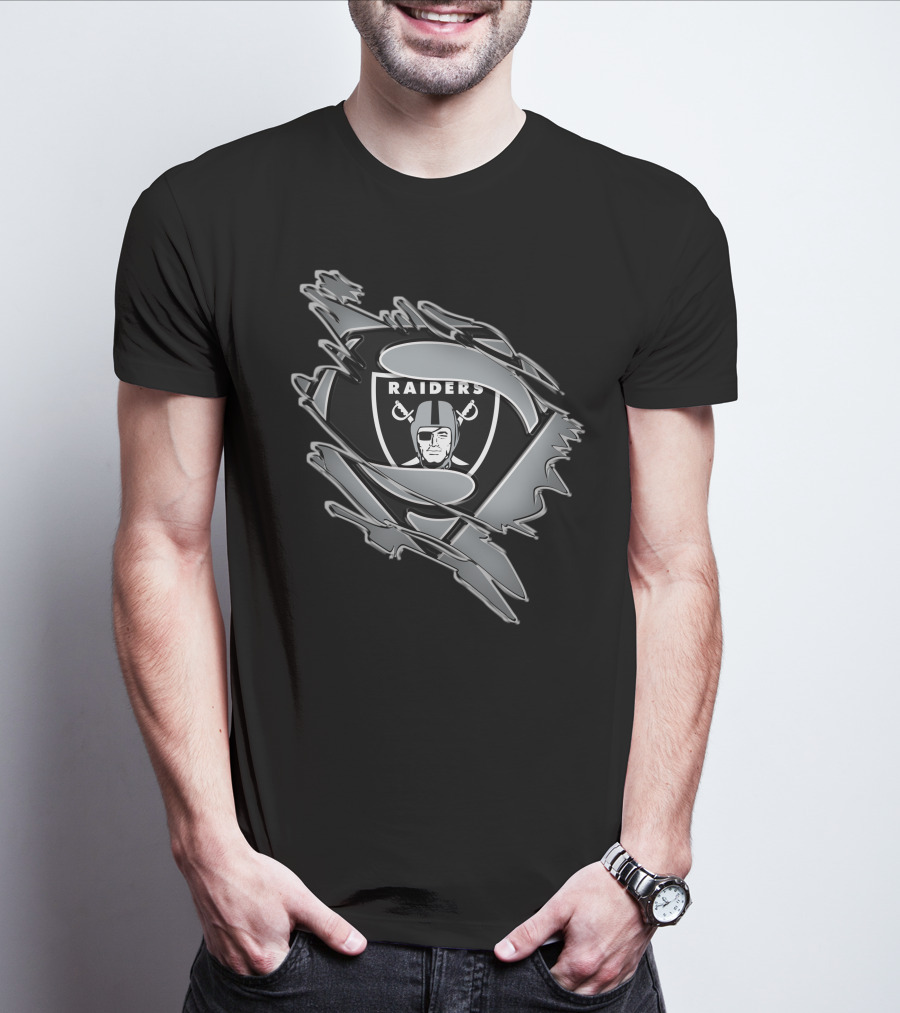 Raiders Shield Emblem With Torn Superhero Suit T-Shirt